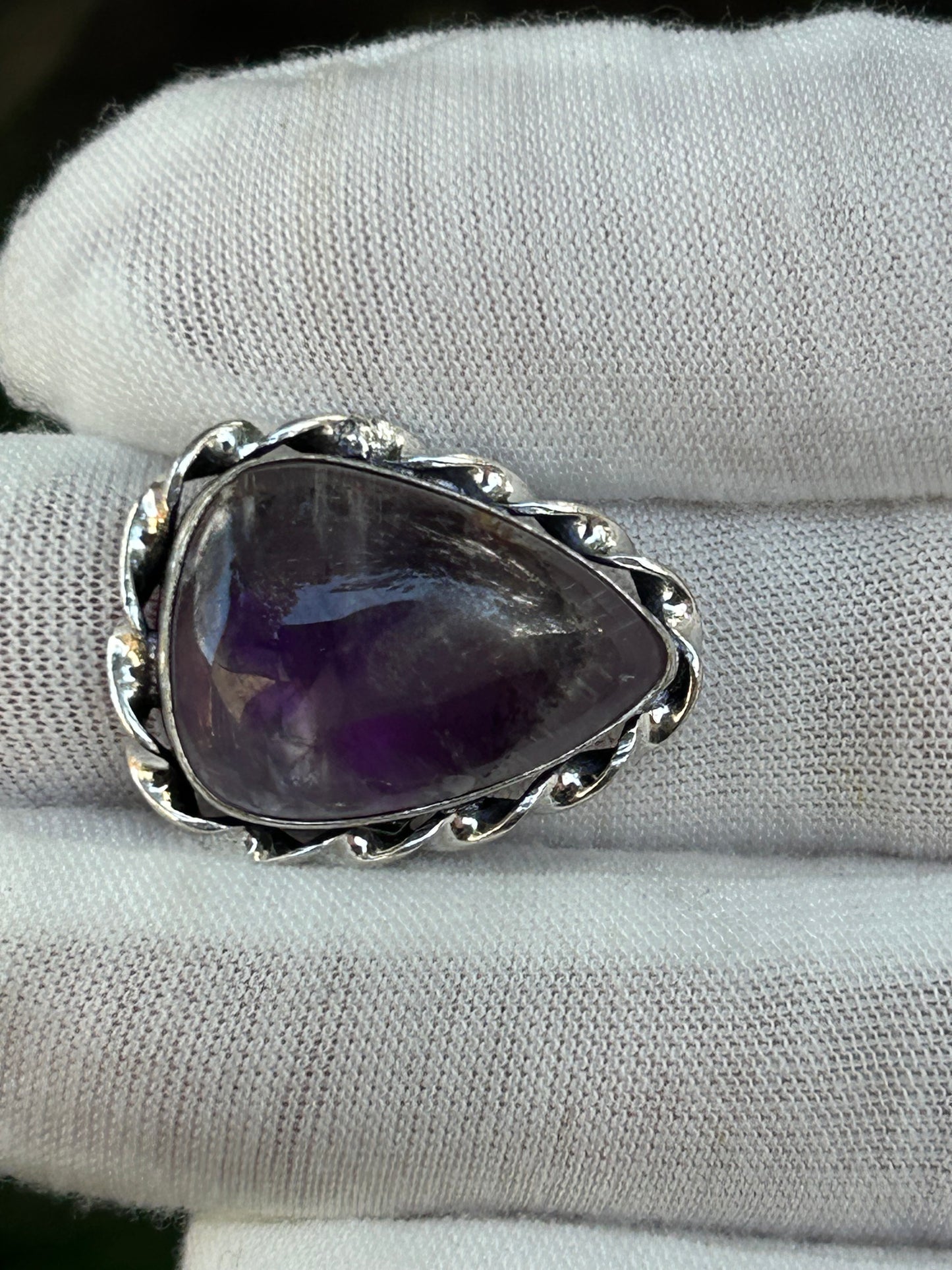 Amethyst silver plated Adjustable Water Drop Ring