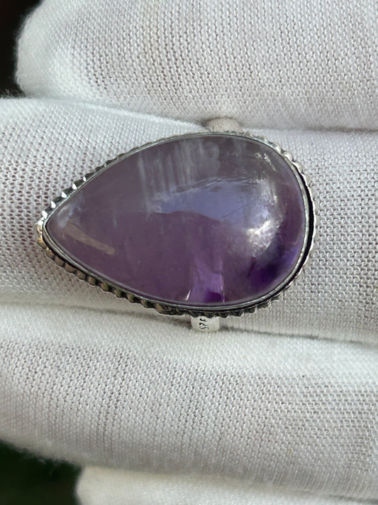 Purple Amethyst silver plated Adjustable Water Drop Ring