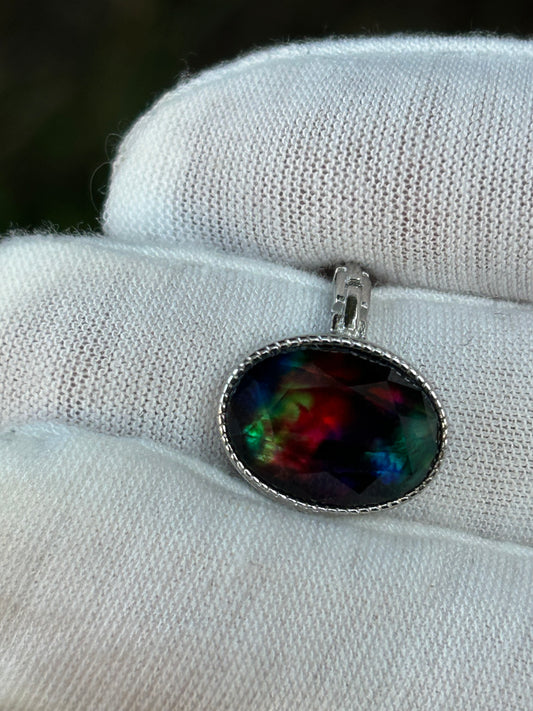 Ammolite Faceted Oval 925 Sterling Silver Ring