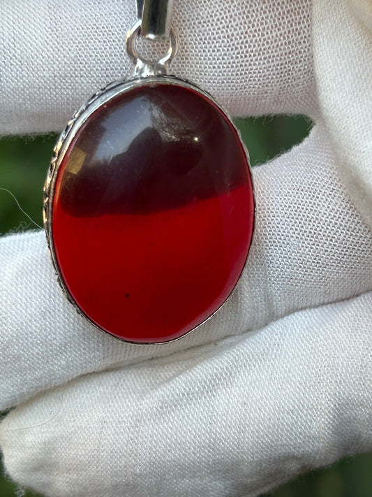 Garnet 925 Sterling Silver Plated Handmade Oval Pendant