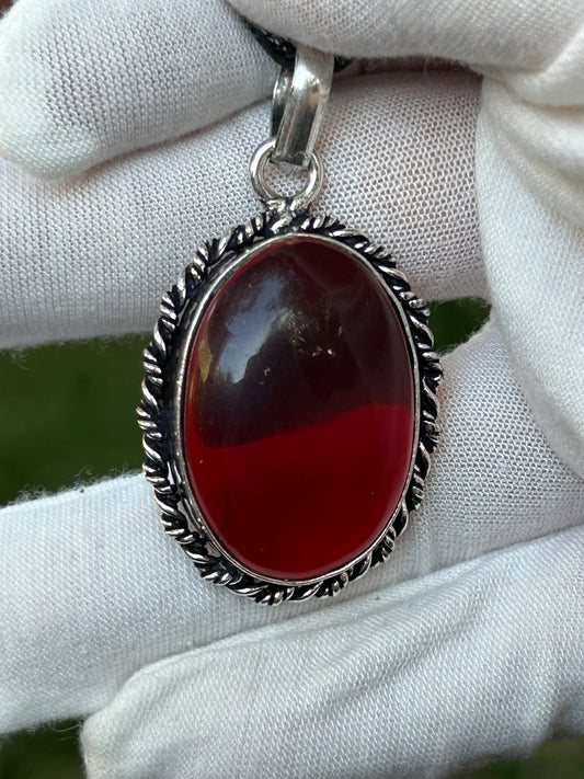 Garnet 925 Sterling Silver Plated Handmade Oval Pendant antique silver setting