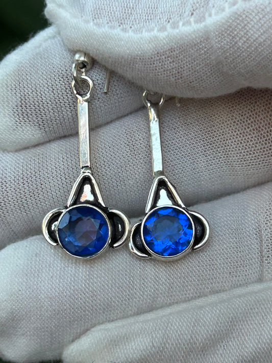 Tanzanite faceted Handmade  Antique 925 Sterling Silver Earrings