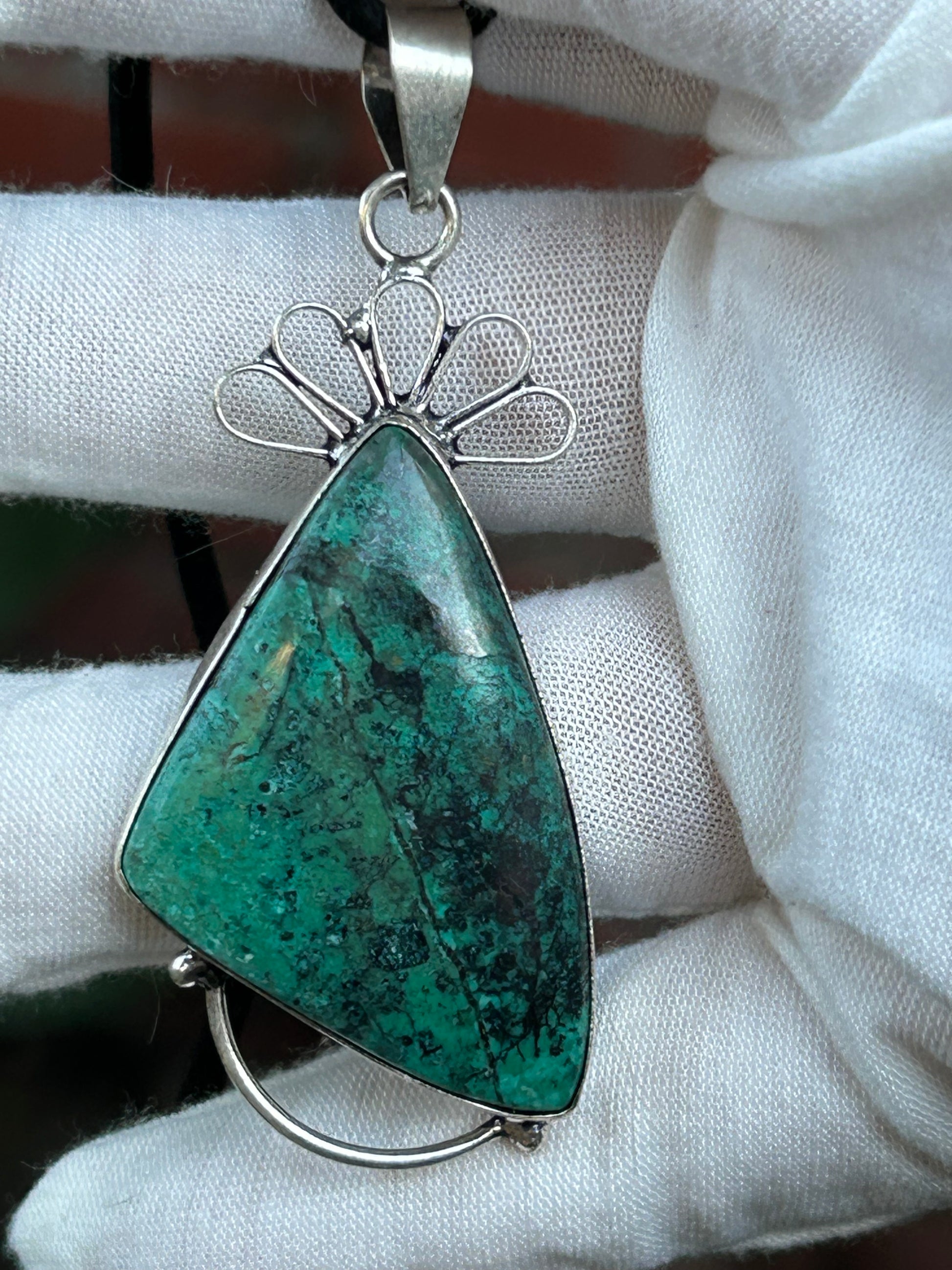 Chrysocolla Handmade 925 Sterling Silver Plated Pendant unique design