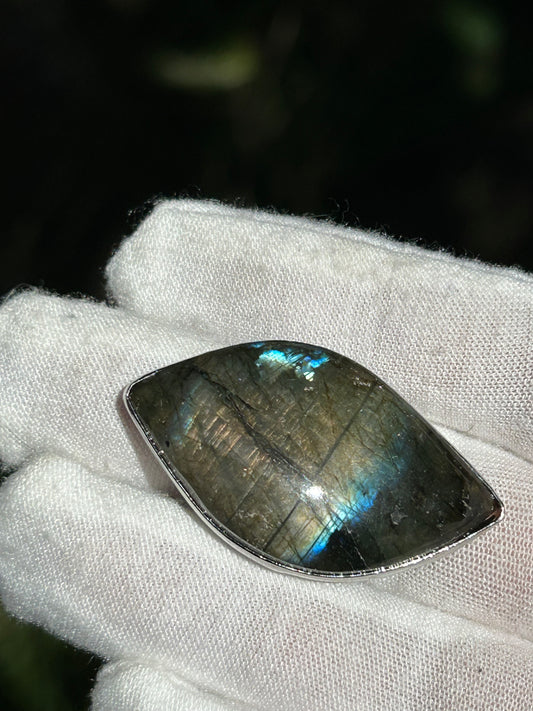 Labradorite Blue/Gold Flash Silver Adjustable ring