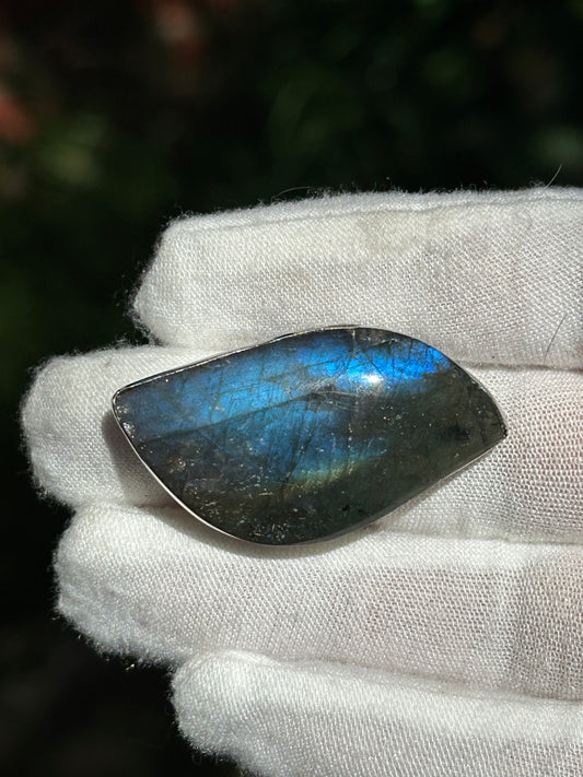 Labradorite Blue Flash Silver Adjustable ring