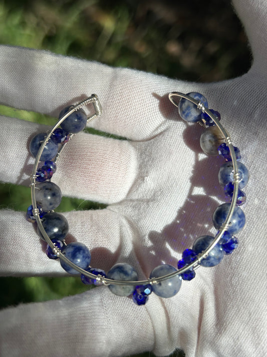 Blue Spot Jasper and Decorative Bead Silver Bracelet