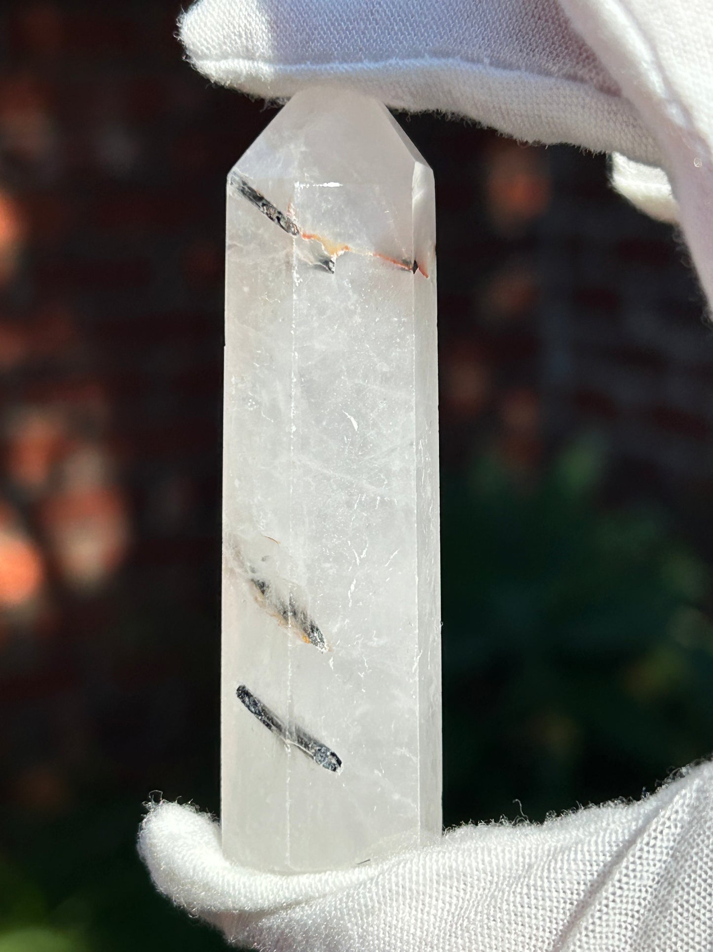 Tourmalated Quartz Crystal Point 7.5cm