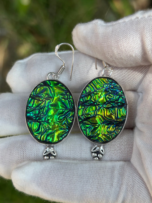 Green tones set in sterling silver ammolite earrings