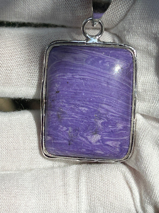 Charoite Square 925 Sterling Silver Plated Pendant