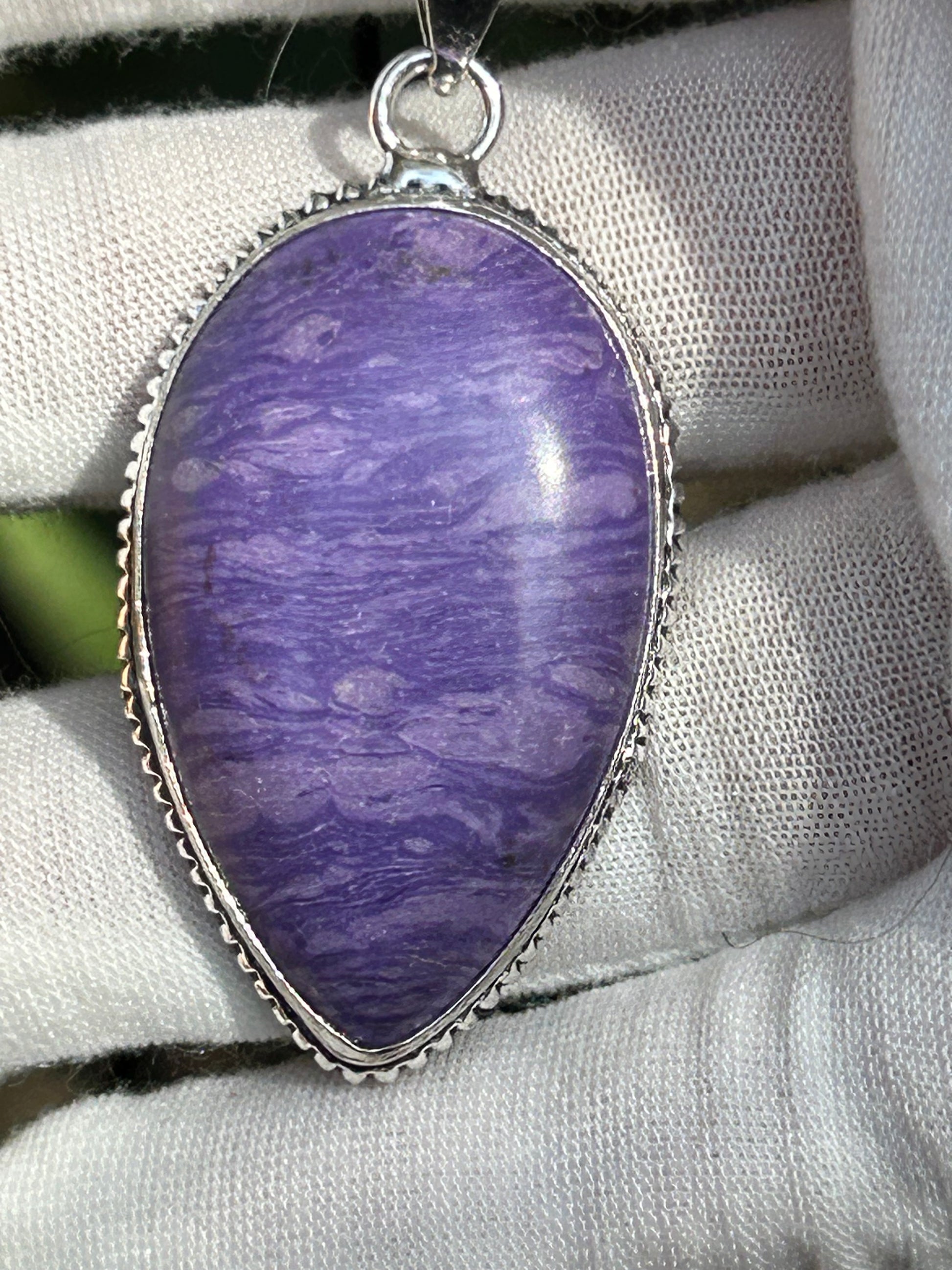 Charoite Water Drop 925 Sterling Silver Plated Pendant