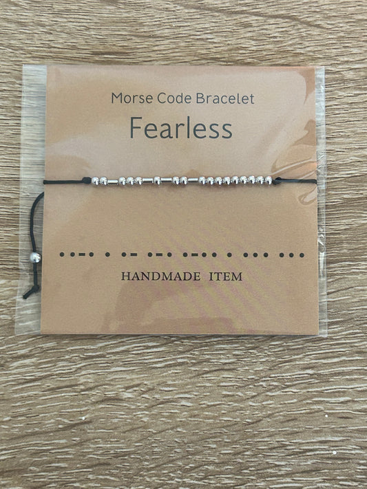 Morse Code black and silver 'Fearless' Bracelet