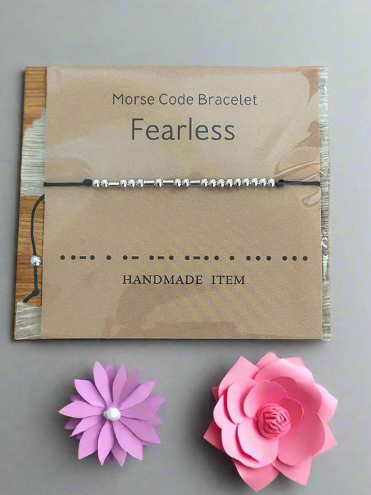 Morse Code black and silver 'Fearless' Bracelet