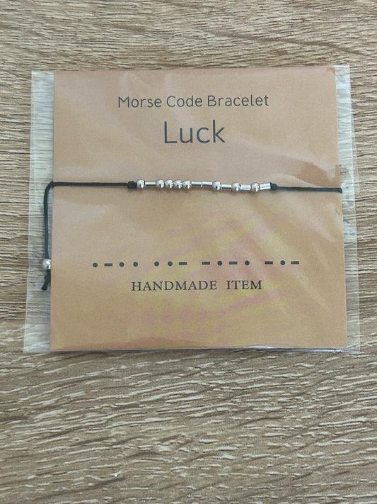 Morse Code black and silver 'Luck' Bracelet