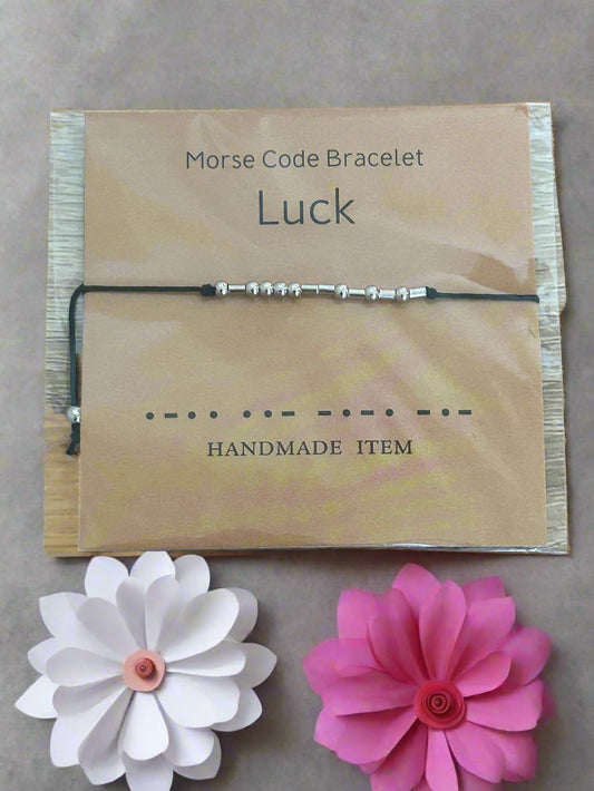 Morse Code black and silver 'Luck' Bracelet