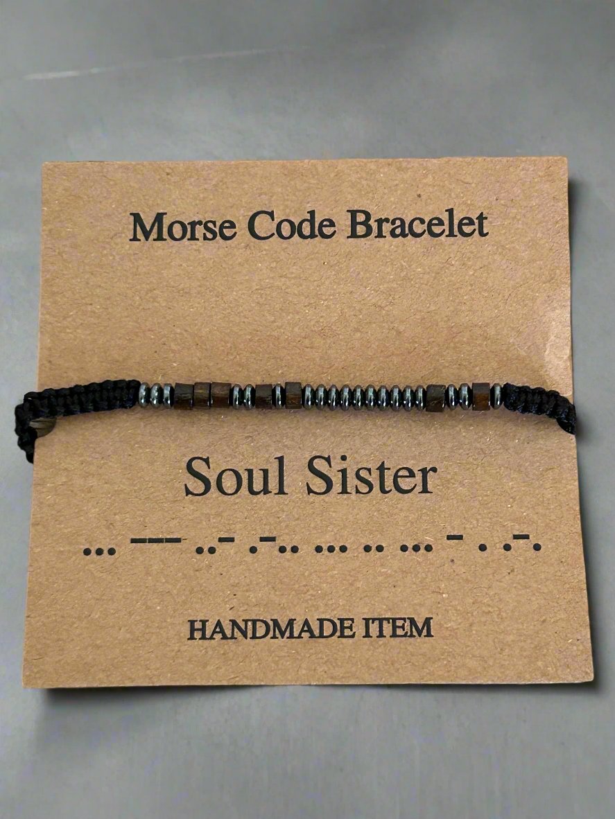 Morse Code black and silver bead 'soul sister' Bracelet