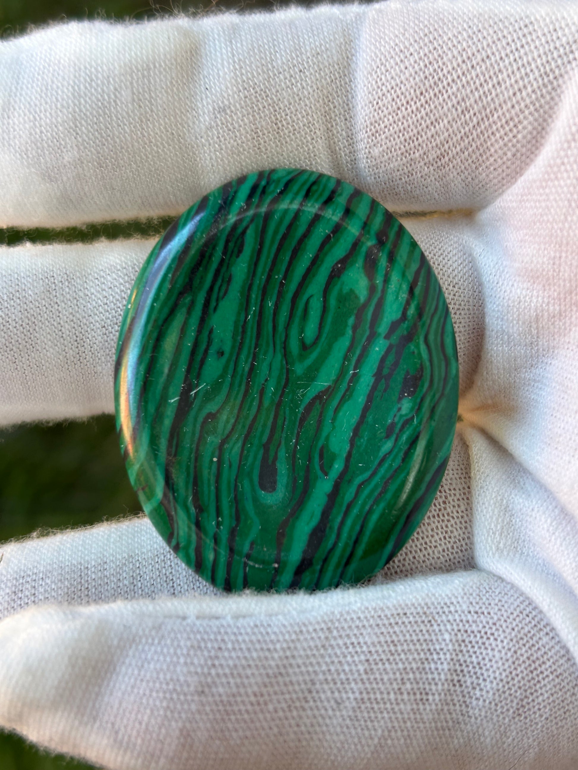 Malachite Polished Oval Palm Stone