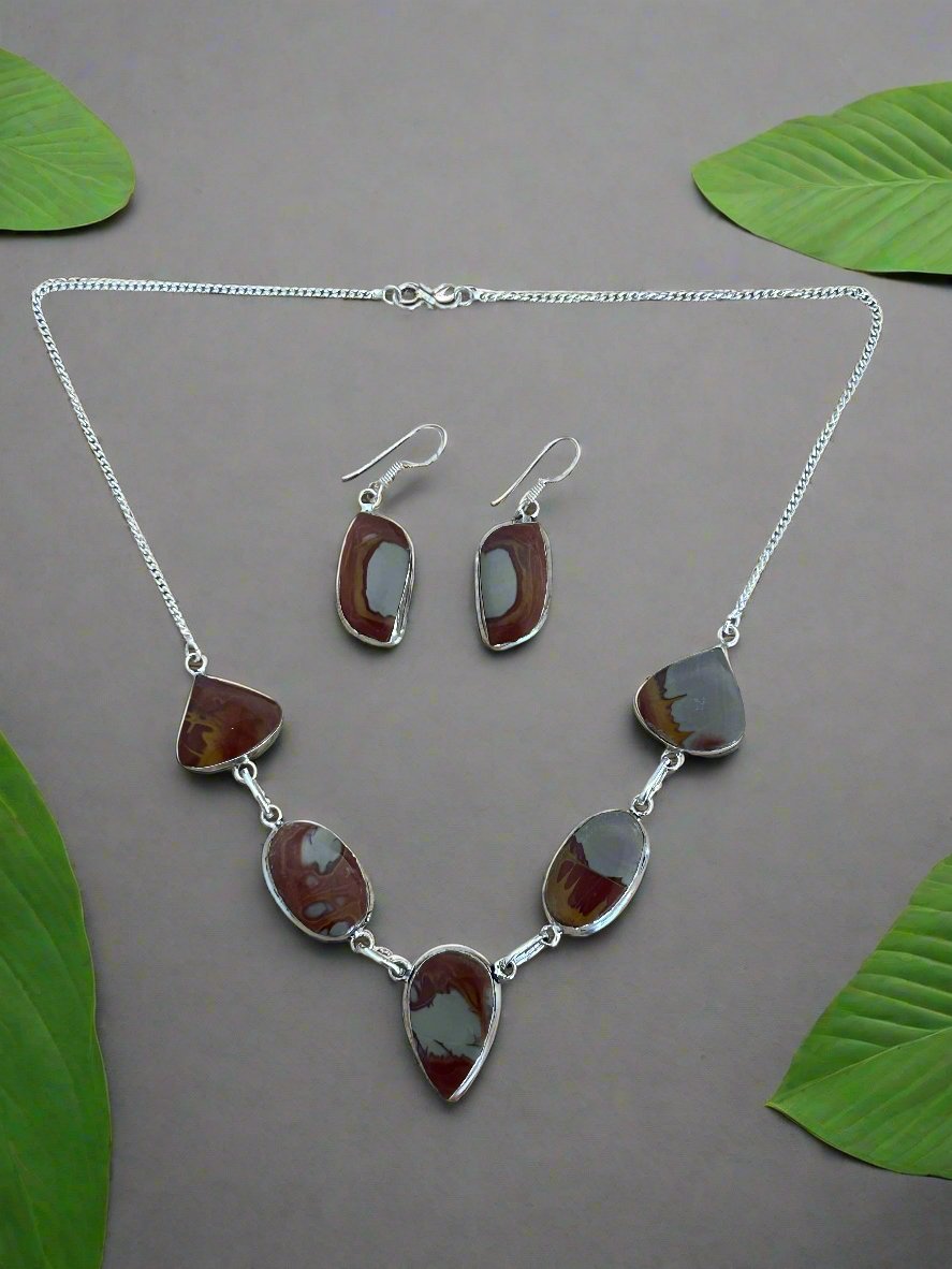 Noreena Jasper and 925 Sterling Earrings and and Necklace Set