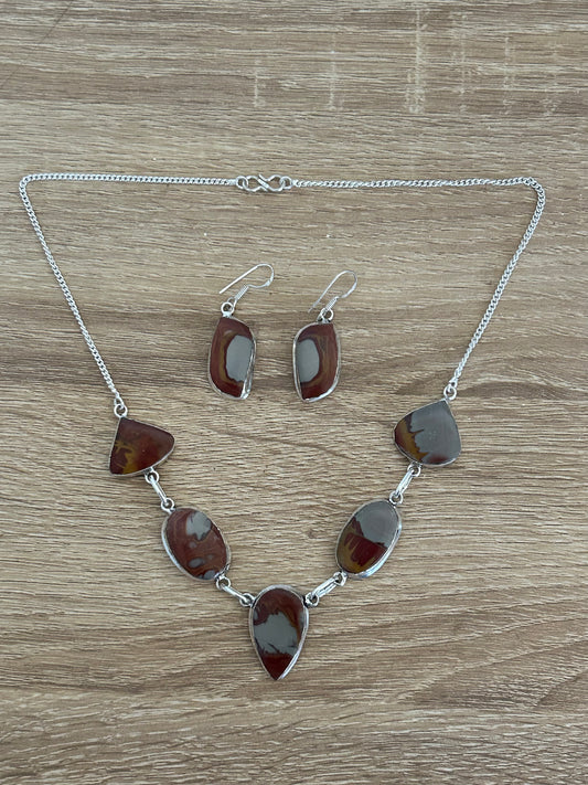 Noreena Jasper and 925 Sterling Earrings and and Necklace Set