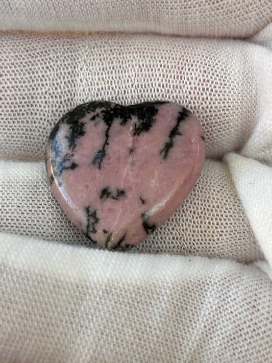 Black and pink small rhodonite polished heart