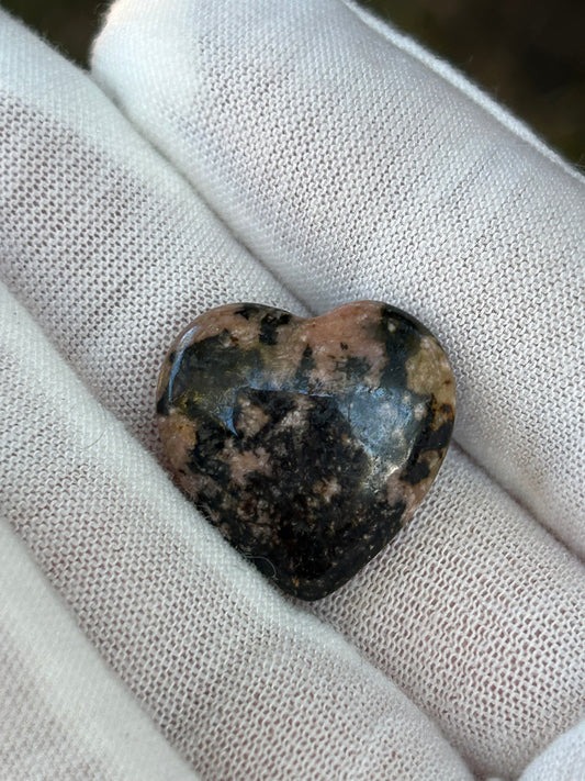 Pink and black small rhodonite polished heart