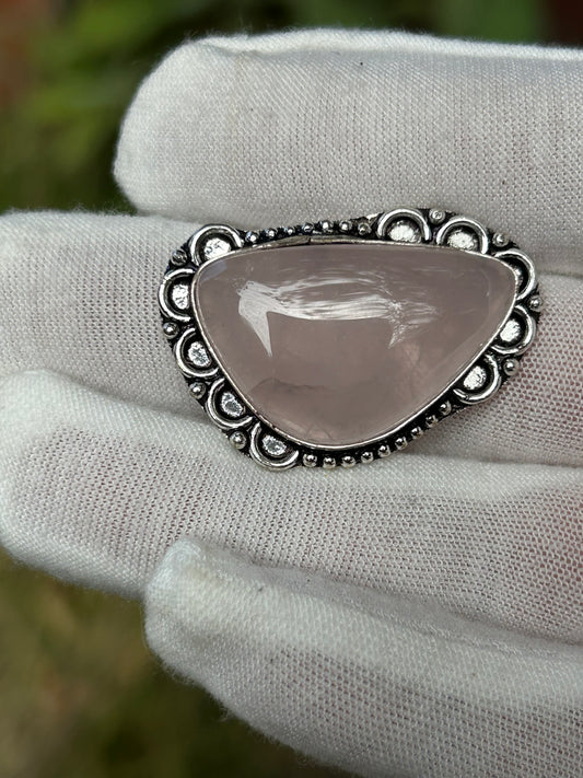 Rose Quartz 925 Sterling Silver Plated Adjustable Ring