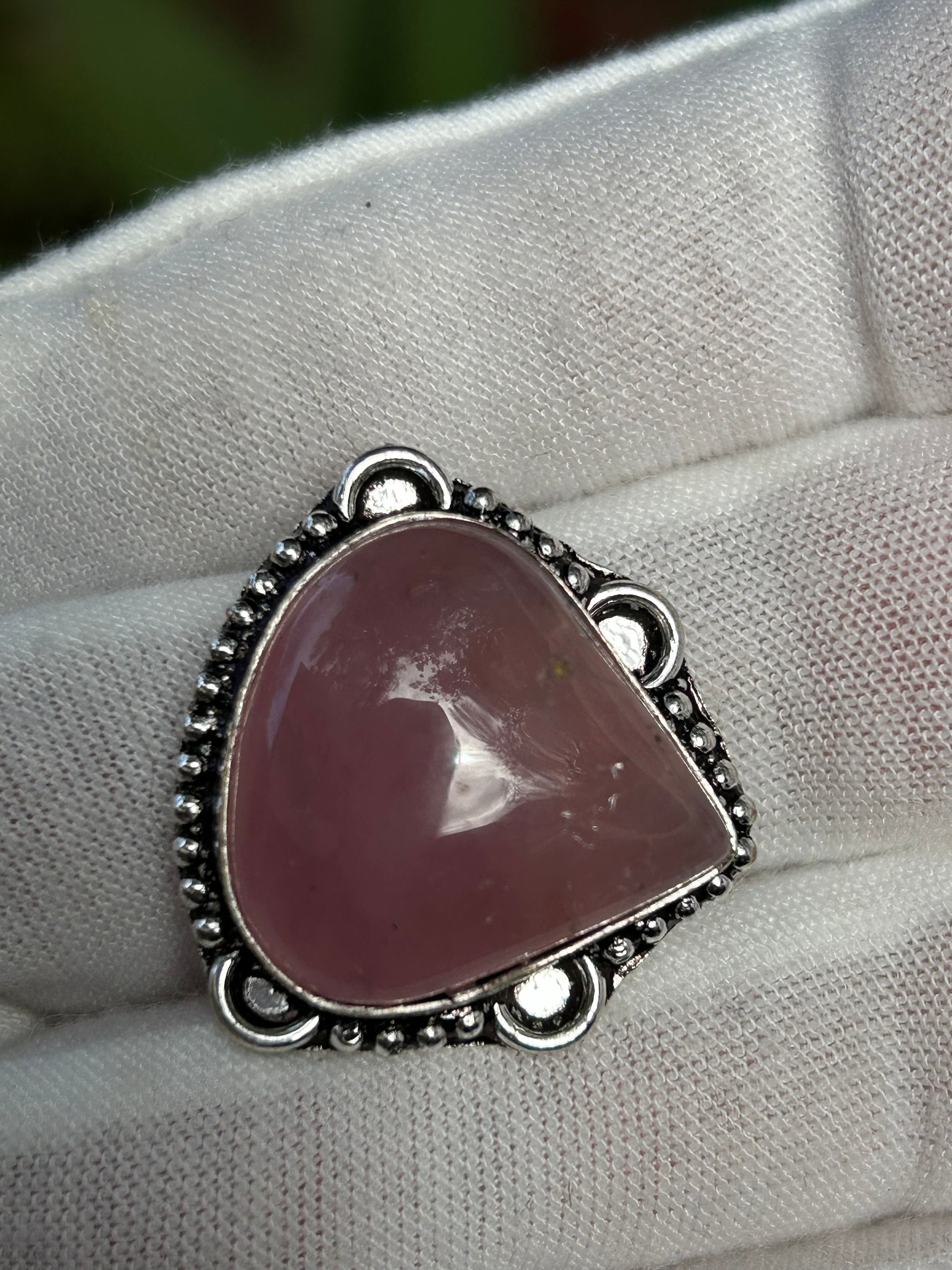 Rose Quartz 925 Sterling Silver Plated Adjustable Ring