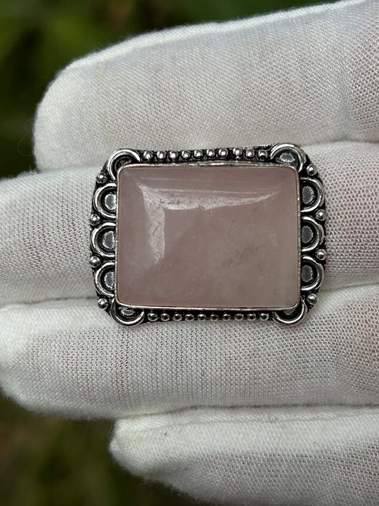 Rose Quartz 925 Sterling Silver Plated Adjustable Ring