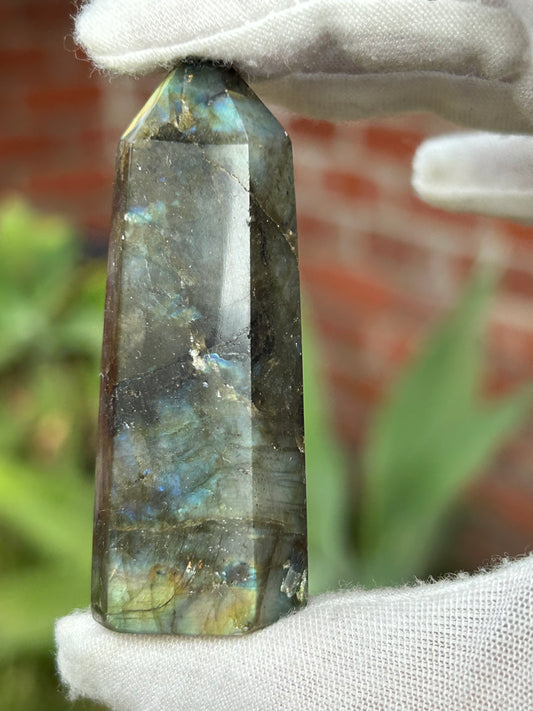 Labradorite Crystal Point with blue/green flash