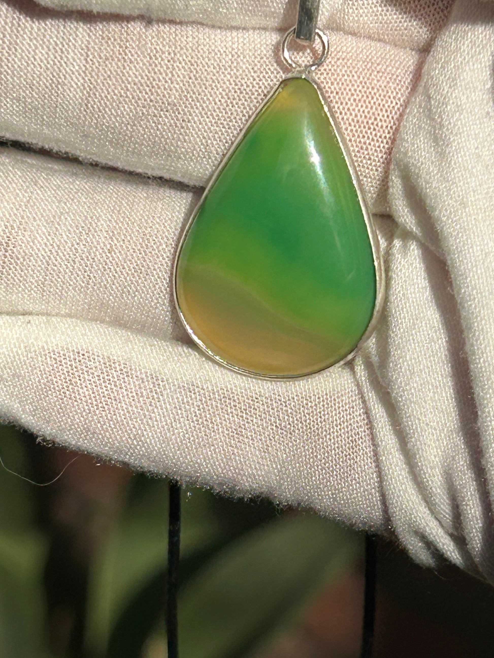 Green Banded Agate 925 Sterling Silver Plated Water Drop Pendant