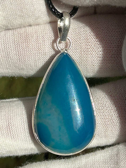 Blue Banded Agate 925 Sterling Silver Plated Pendant