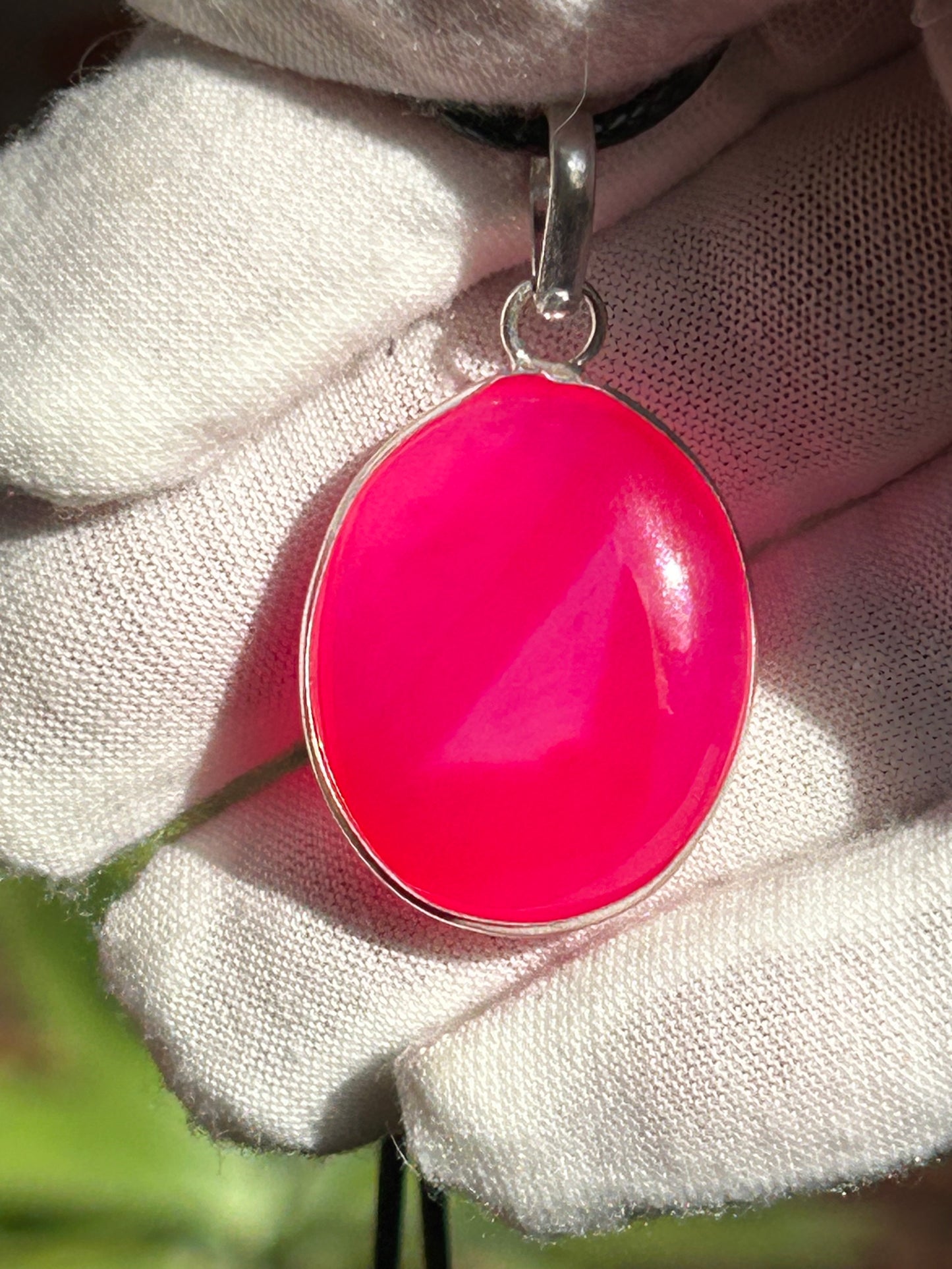 Pink Agate and 925 Sterling Silver Oval Pendant