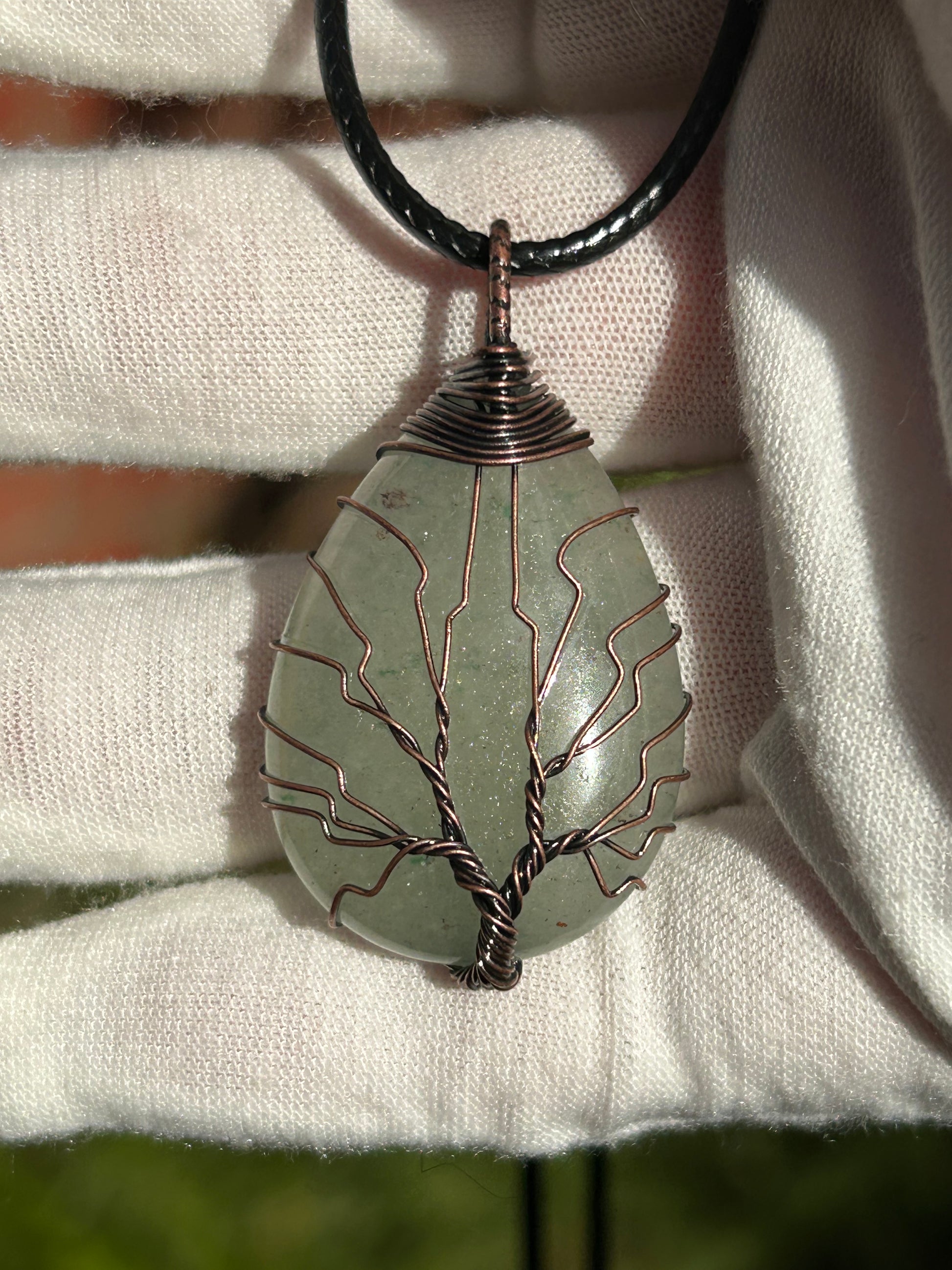 Green Aventurine Tree of Life Copper Wire Wrapped Pendant