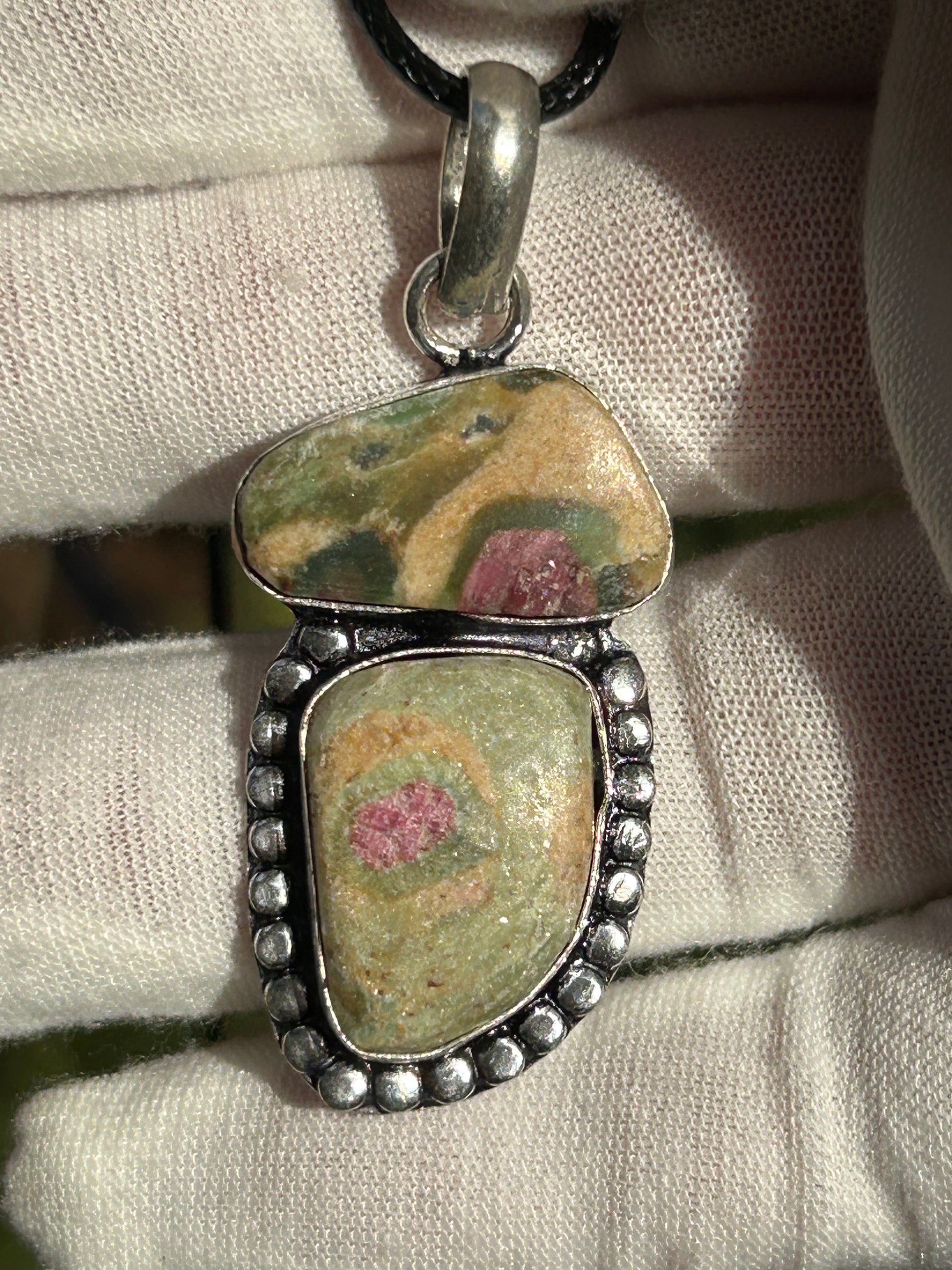 Ruby Fuchsite and 925 Sterling Silver Handmade Pendant
