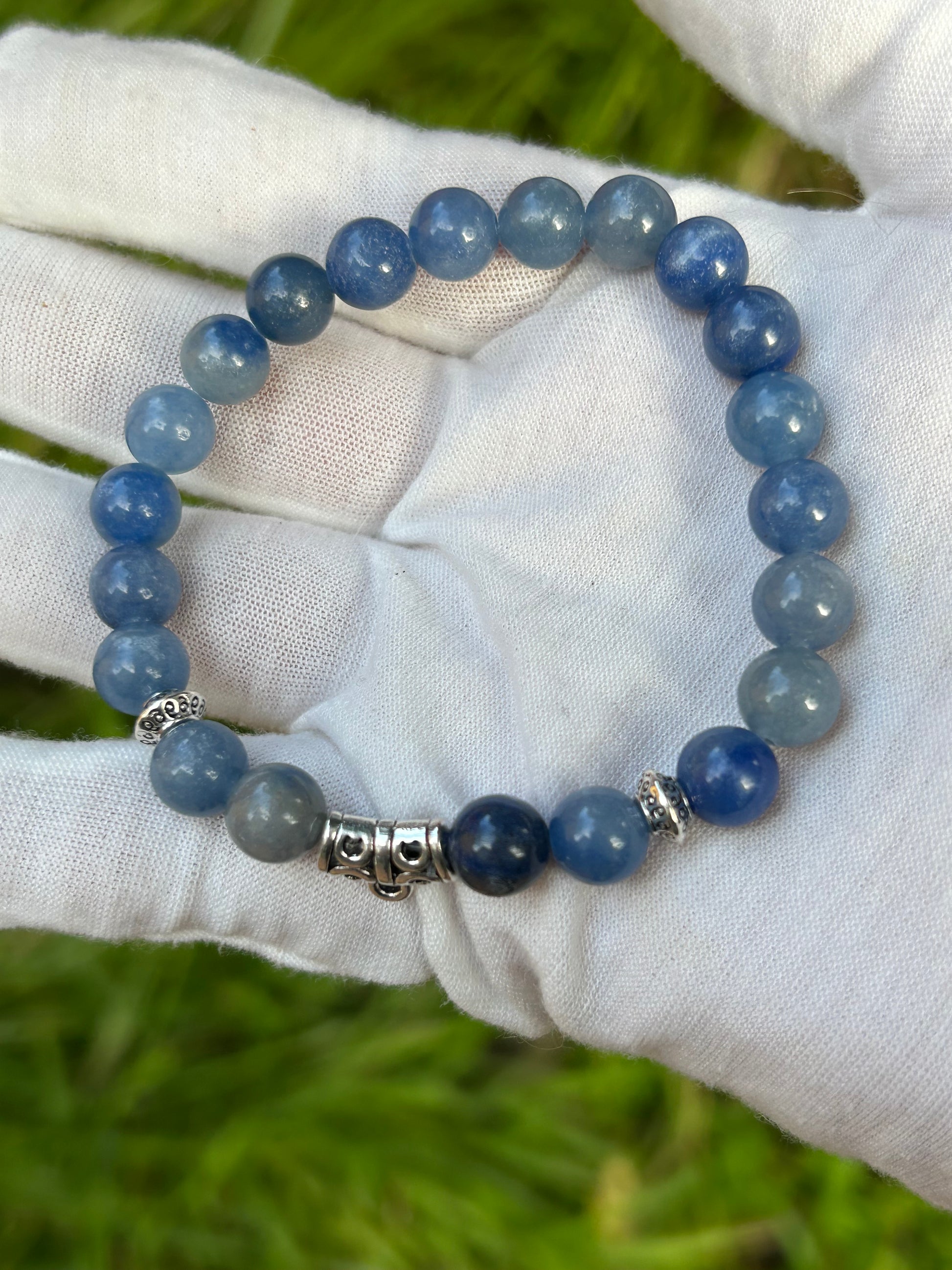 Blue Aventurine and Silver Bead Bracelet 