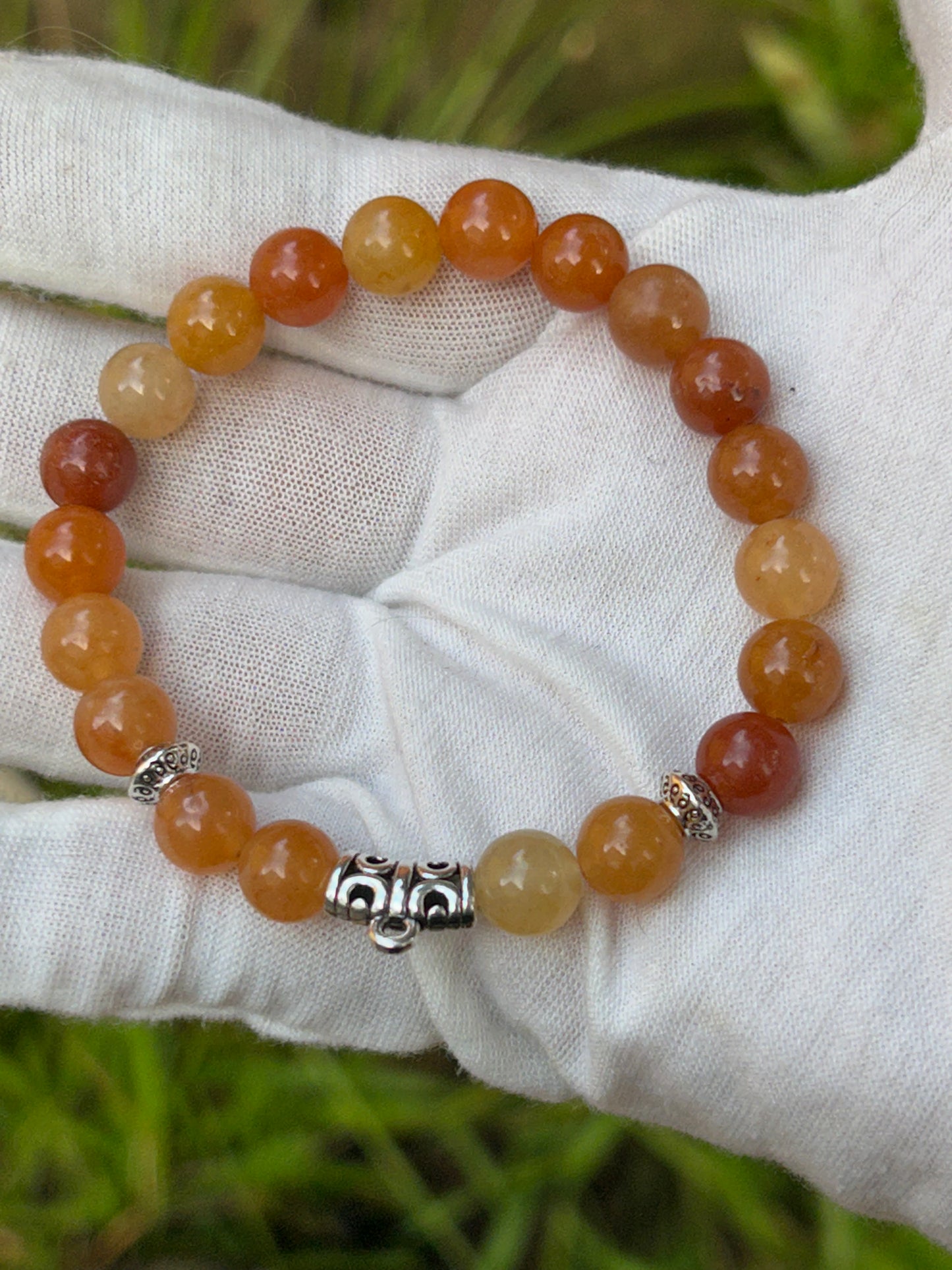 Orange Aventurine and Silver Bead Bracelet