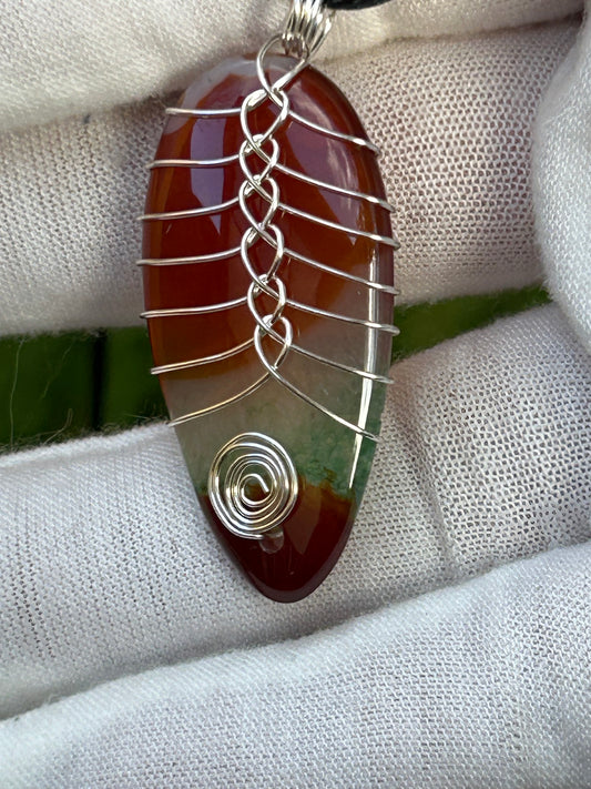 Multicoloured Multicoloured wire wrapped Brazilian agate pendant
