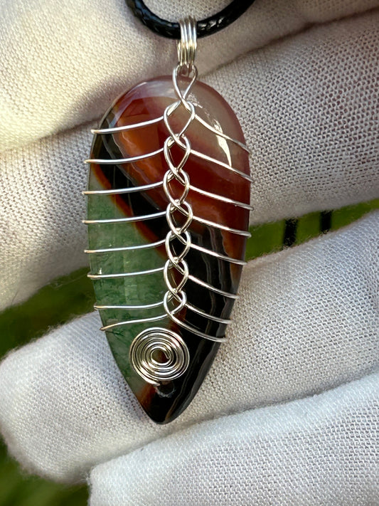 Multicoloured Multicoloured wire wrapped Brazilian agate pendant