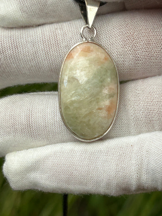 Seraphinite 925 Sterling Silver Plated Oval Pendant with black cord necklace