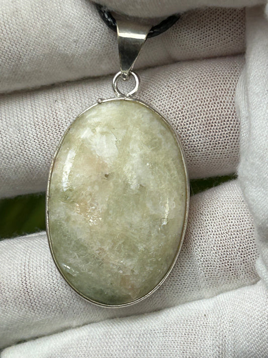 Seraphinite 925 Sterling Silver Plated Oval Pendant with black cord necklace