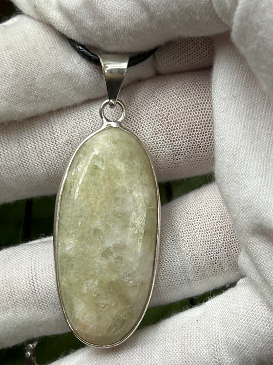 Seraphinite 925 Sterling Silver Plated Oval Pendant with black cord necklace