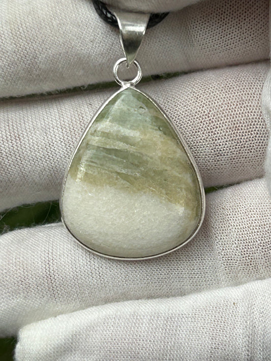 Seraphinite 925 Sterling Silver Plated Pear Shaped Pendant with black cord necklace
