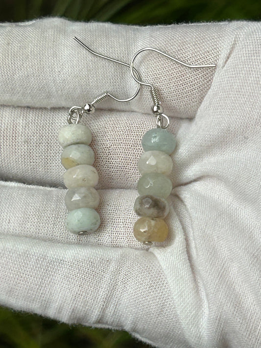 Amazonite bead drop earrings with silver hooks. 5 beads on each earring