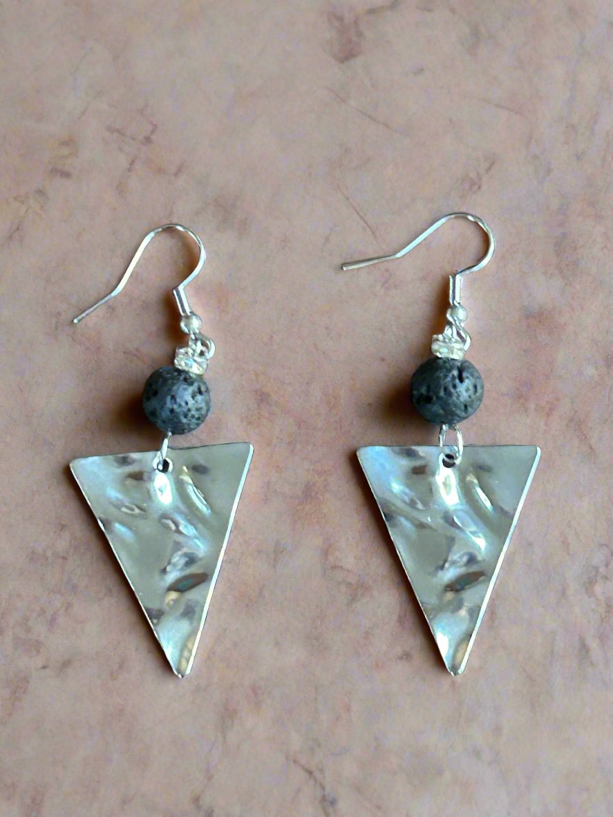 Black Lava Rock Stainless Steel Drop Earrings TRIANGULAR