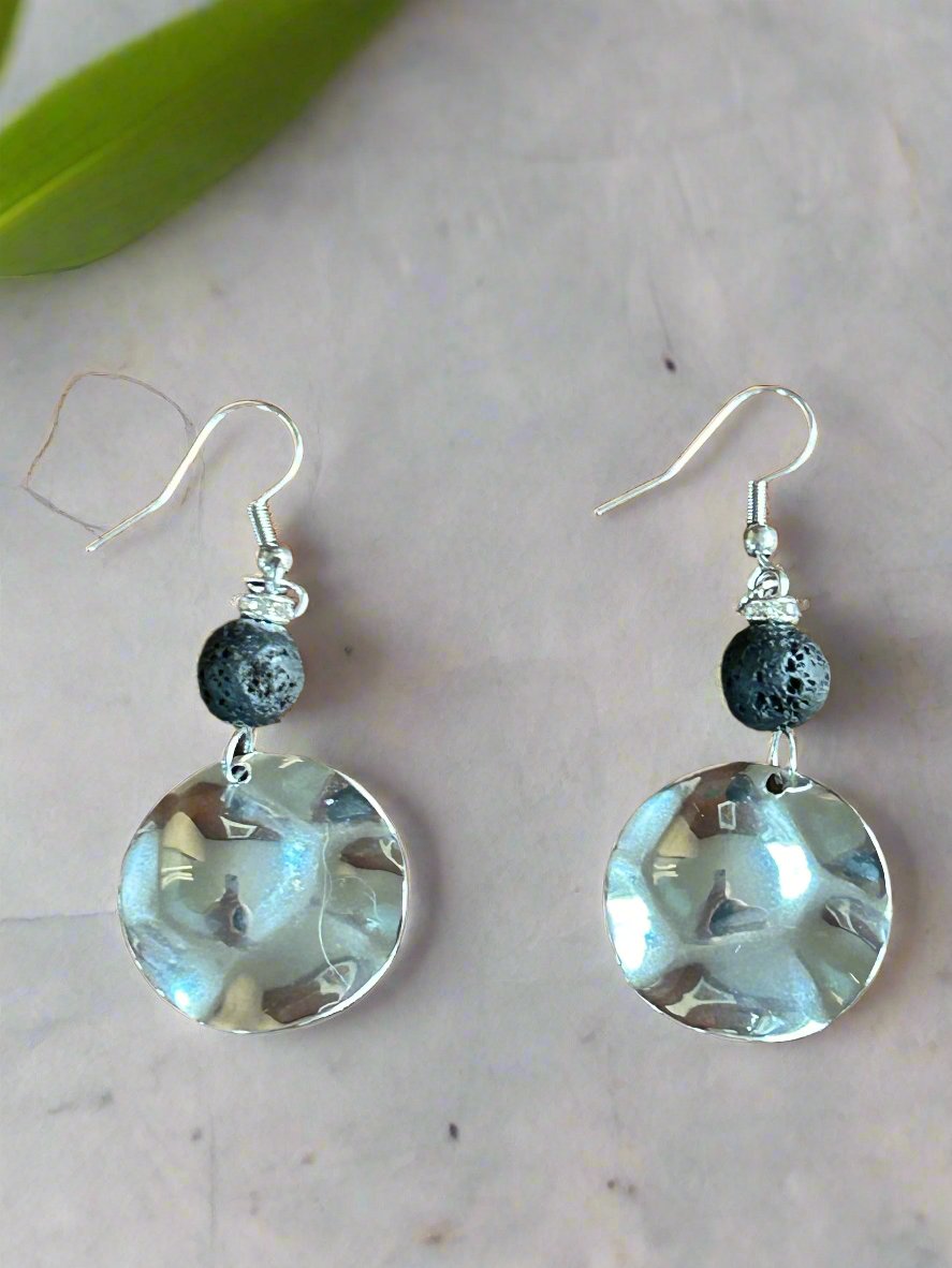 Black Lava Rock Stainless Steel Drop Earrings