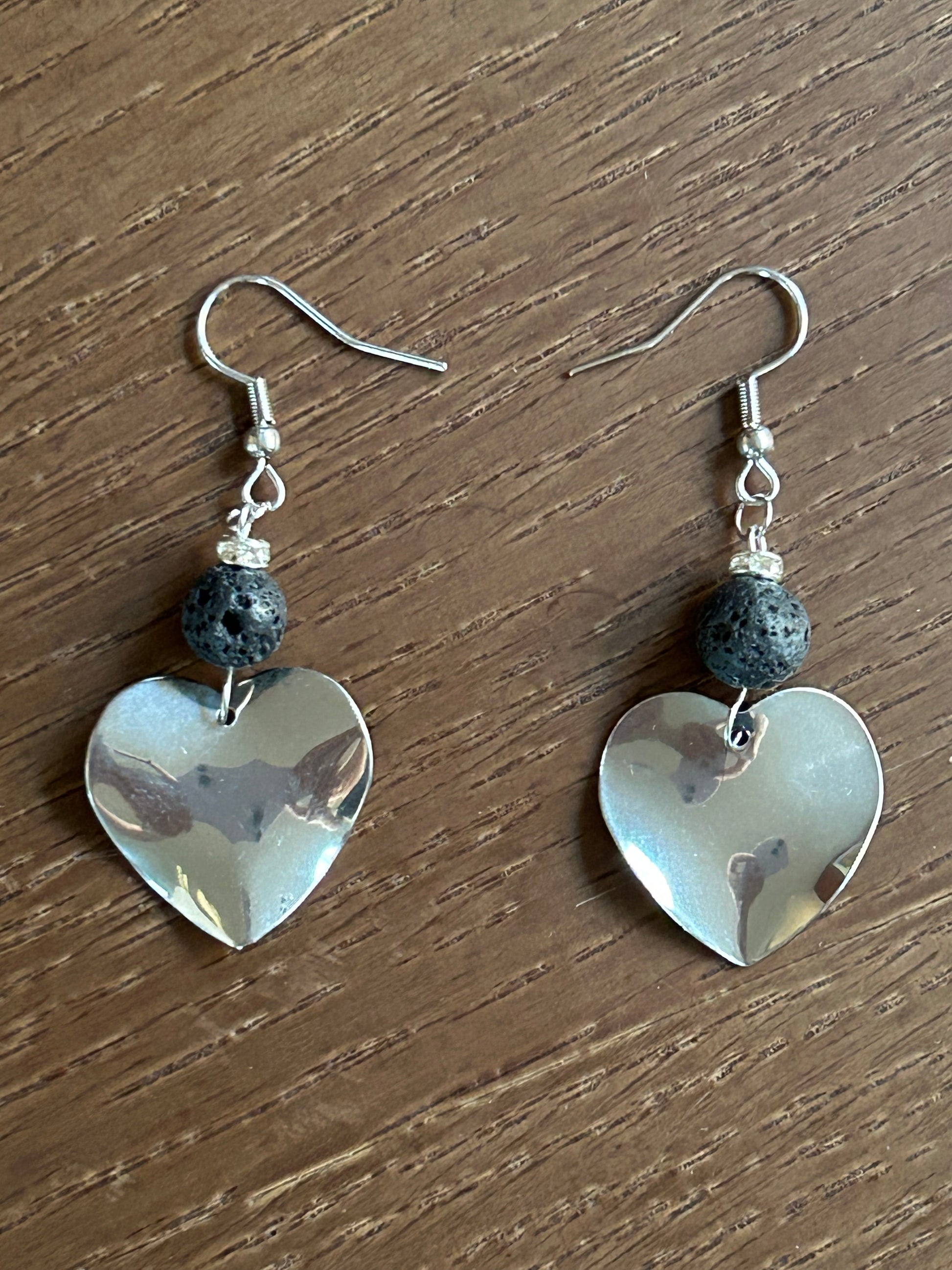 Black Lava Rock Stainless Steel Drop Earrings heart shaped