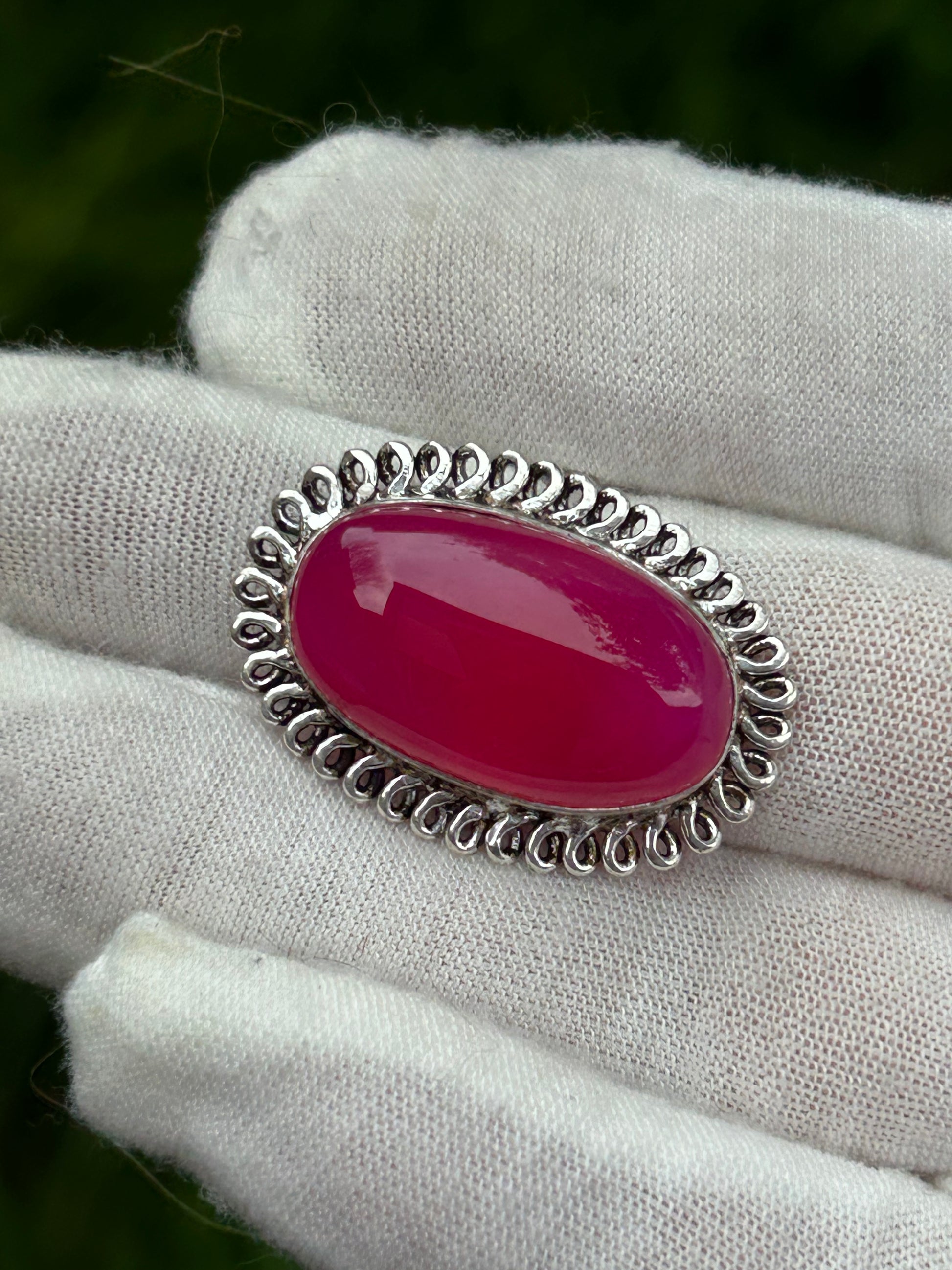 Pink Botswana Agate 925 Sterling Silver Plated Adjustable Ring with ornate design