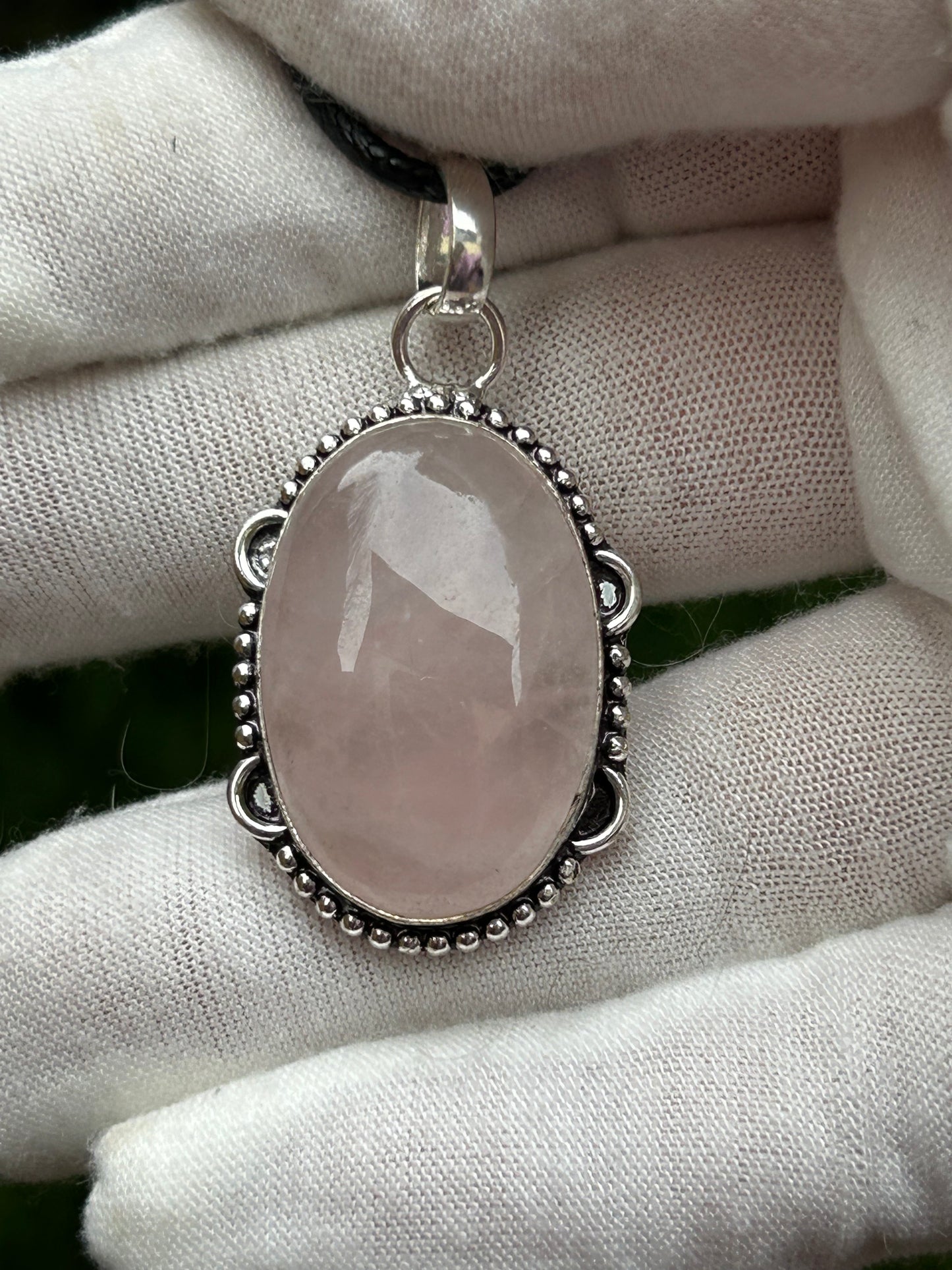 Rose Quartz 925 Sterling Silver Plated Pendant oval shape with artistic setting