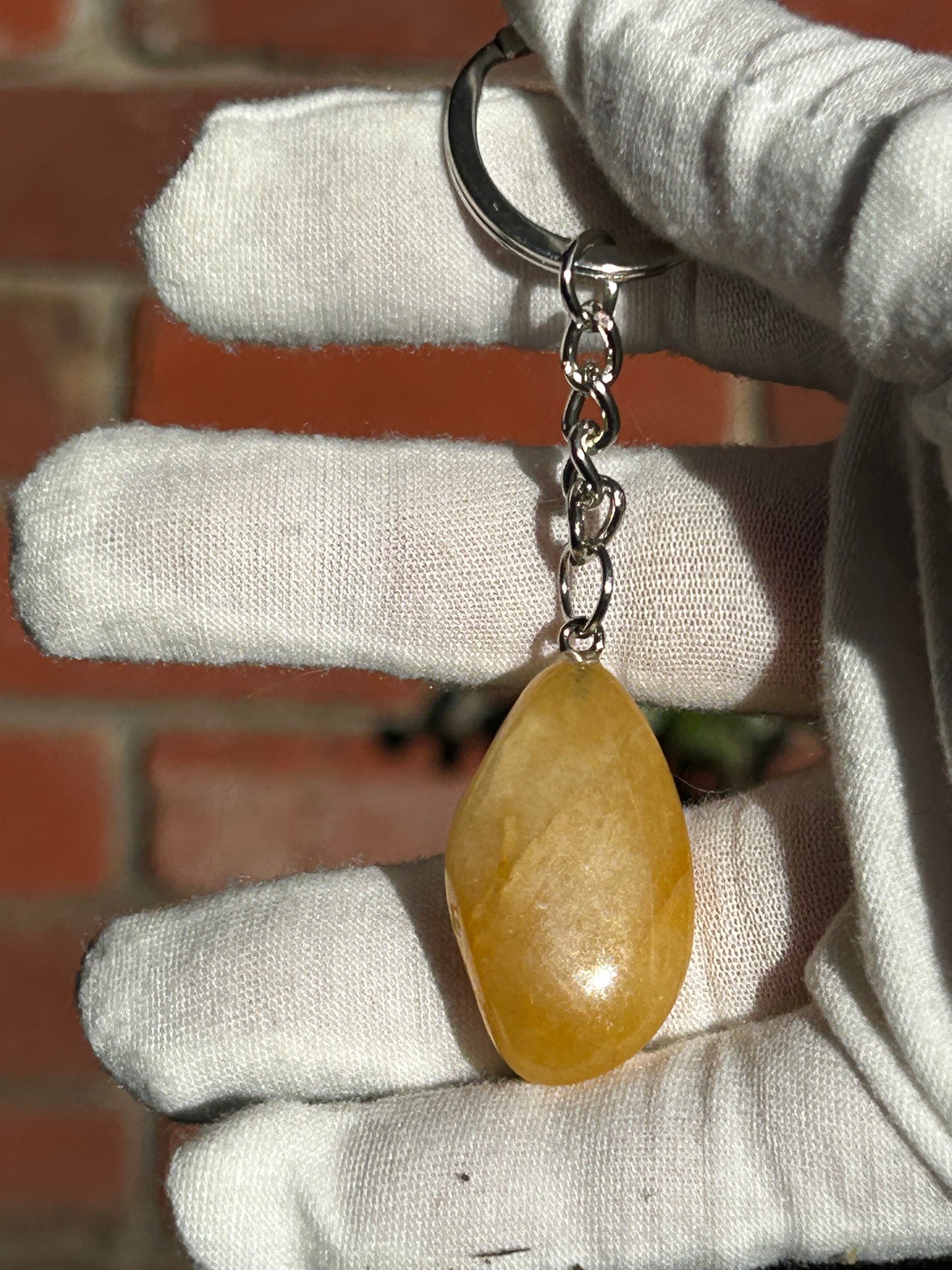 Yellow Jade  Silver Keyring