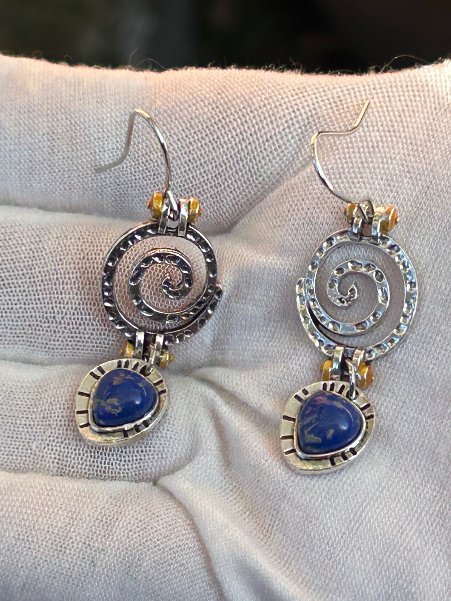 Artistic Lapis Lazuli Antique Silver Drop Earrings