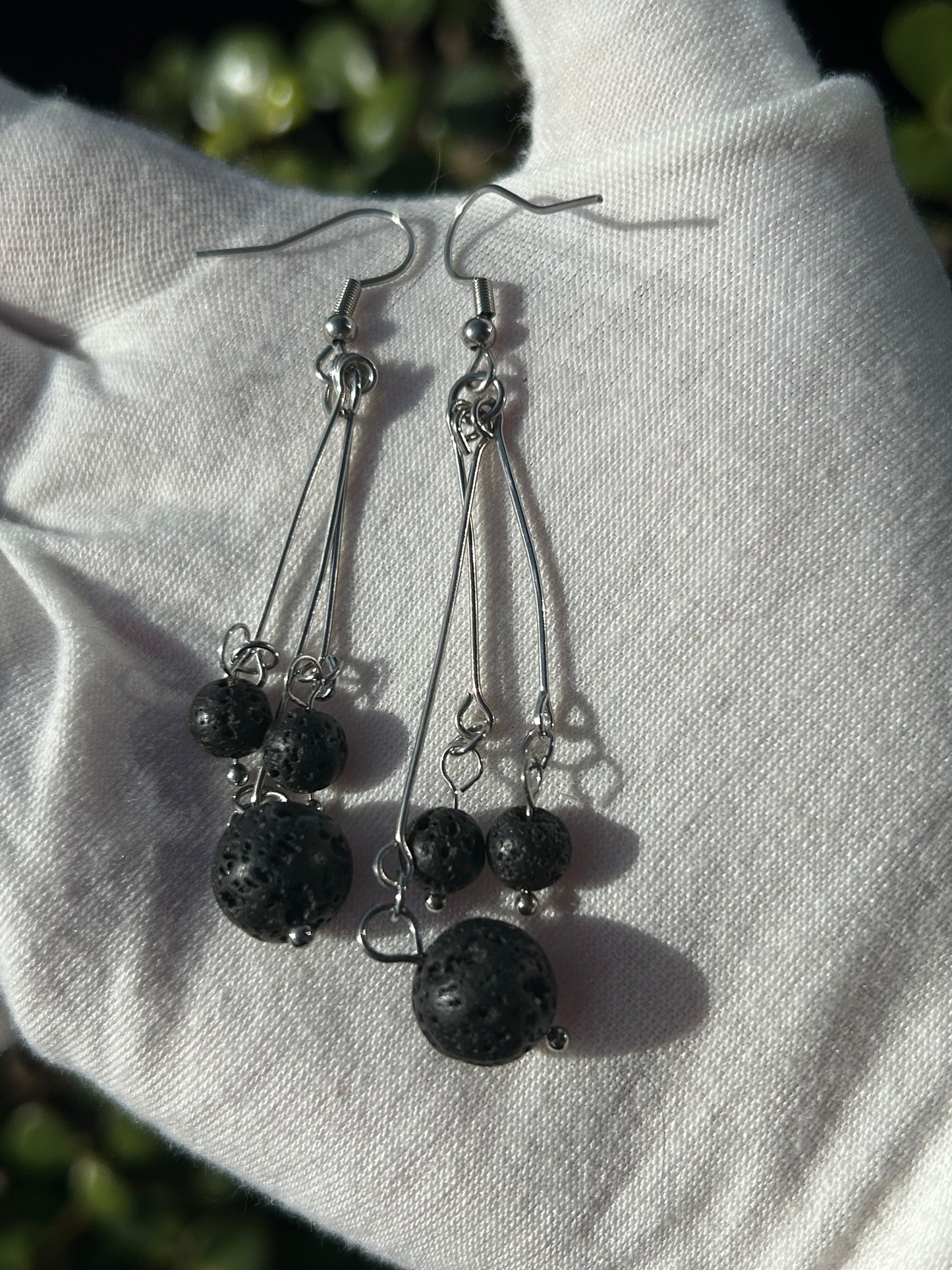 Silver and Black Lava Drop Earrings